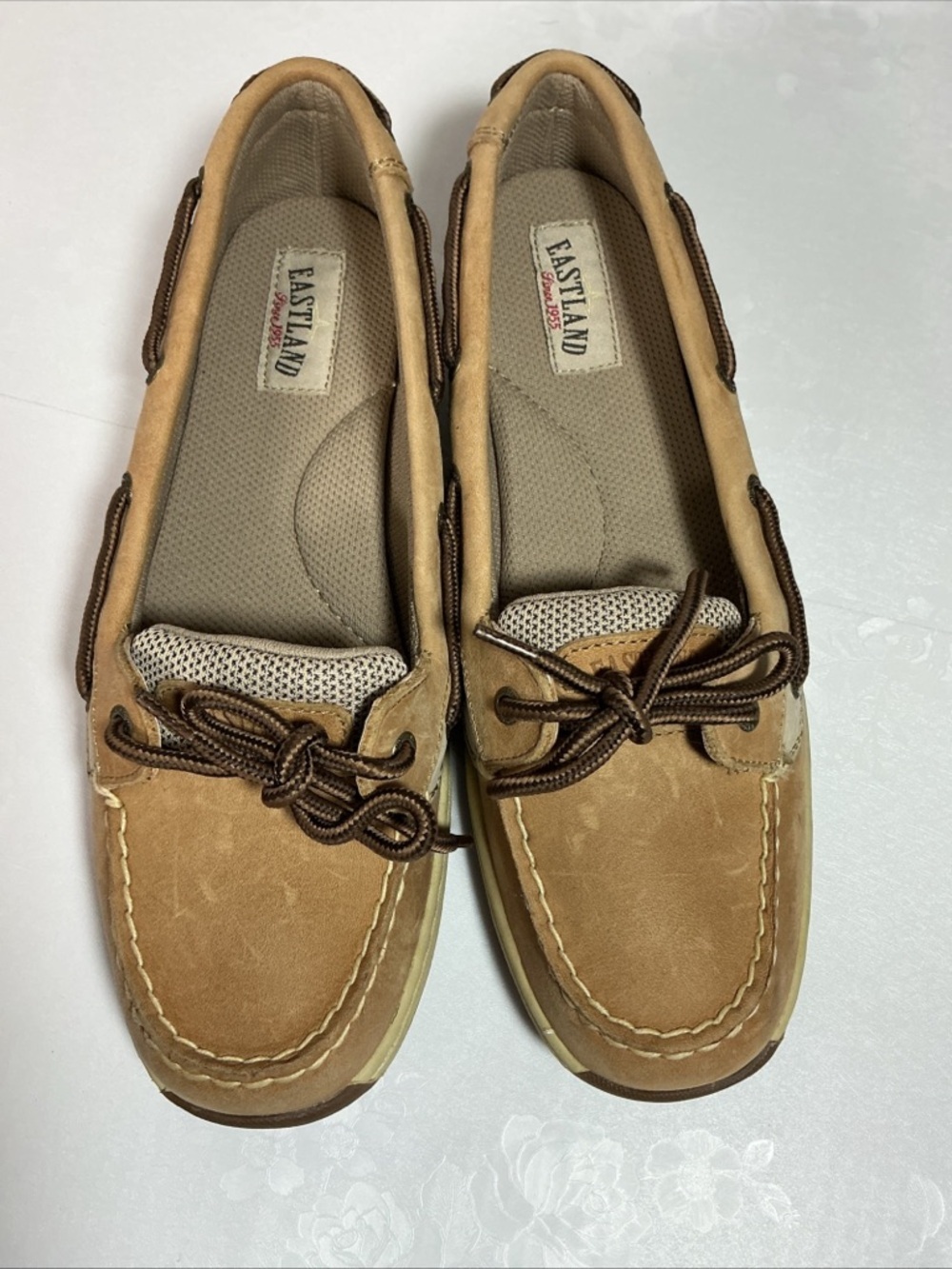 Eastland Tan Suede Moccasin with Brown Laces